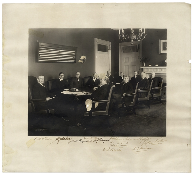 Woodrow Wilson Cabinet Photo, Signed by All 11 Men Including Wilson -- From Early in Wilson's First Term -- Measures 17.5'' x 15.75'' -- With JSA COA